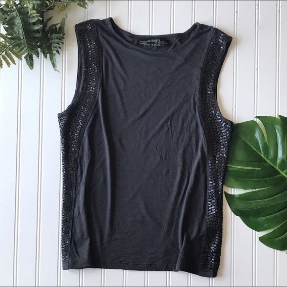 All Saints Tops - All saints nela top grey black sequin side